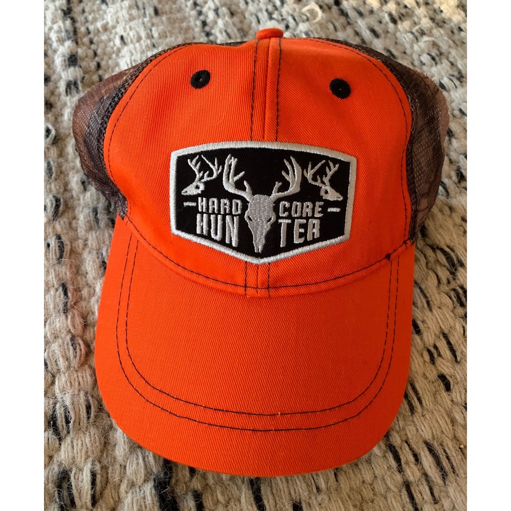 Hardcore Hunter Trucker Hat Orange Camo Mesh Gorpcore Streetwear Retro